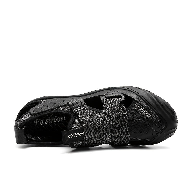 EXSHERO Men's Cowhide Leather Sandals Closed Toe Non slip Outdoor Beach Shoes