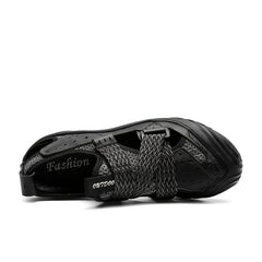 EXSHERO Men's Cowhide Leather Sandals Closed Toe Non slip Outdoor Beach Shoes
