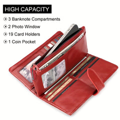HUMERPAUL RFID Blocking Leather Women's Wallet Red Trifold