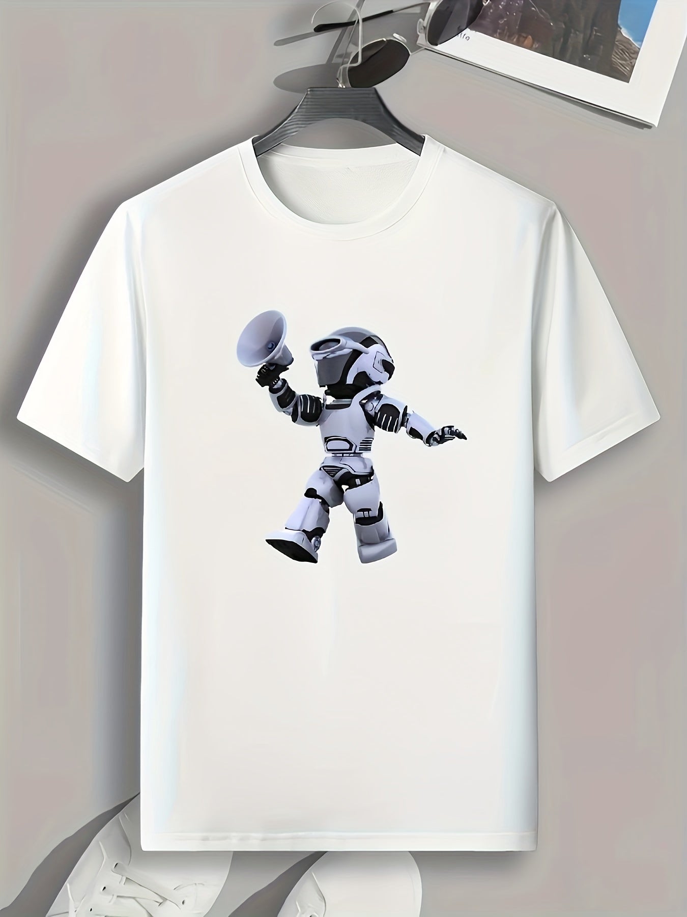 Robot Pattern Print Men's Comfy Sports T-shirt Graphic Tee