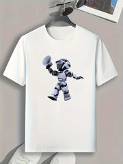 Robot Pattern Print Men's Comfy Sports T-shirt Graphic Tee