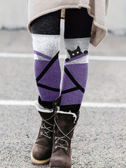 Cat & Stripe Print Skinny Leggings Casual Stretchy Leggings