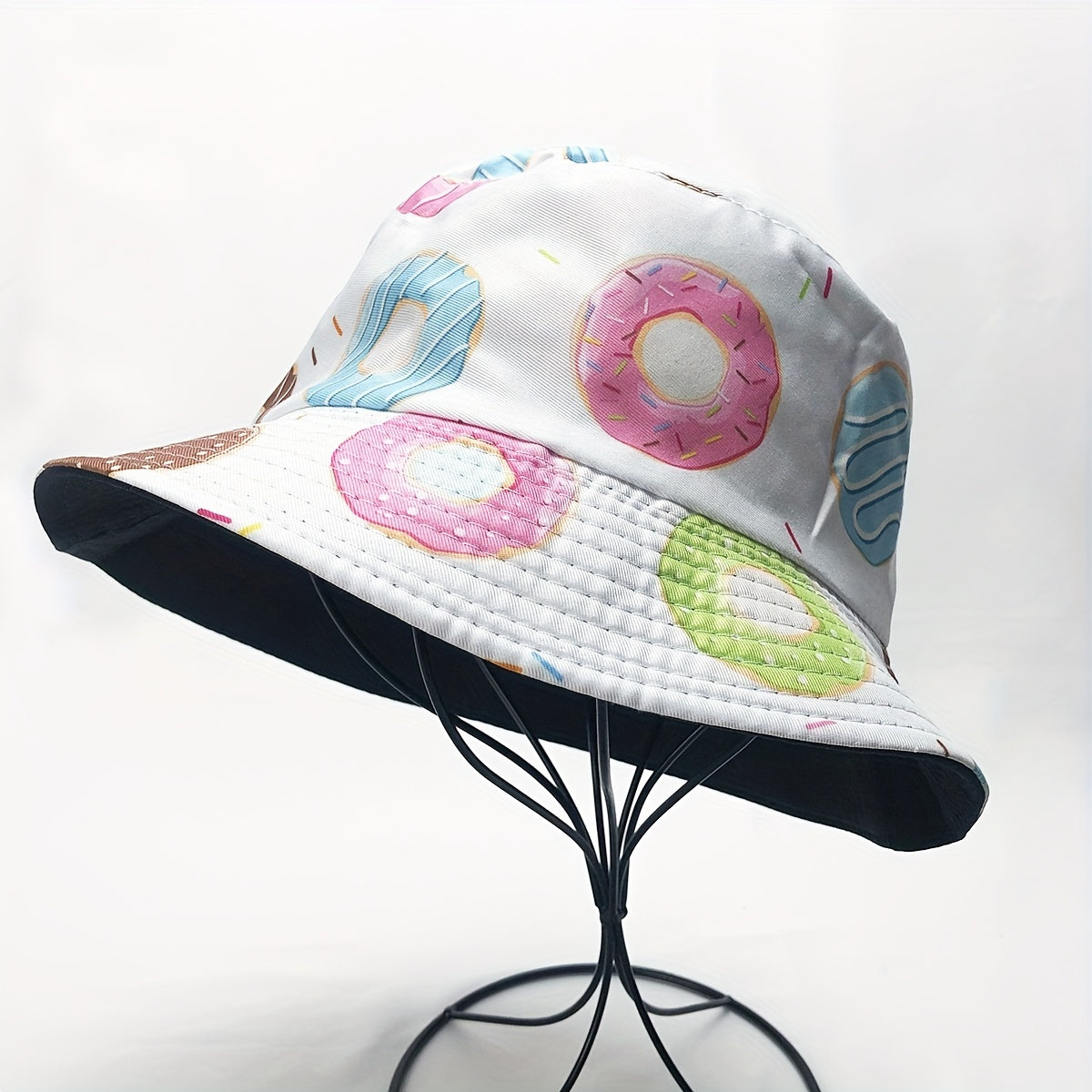 Donut Print Bucket Hat Reversible Lightweight Fisherman Cap