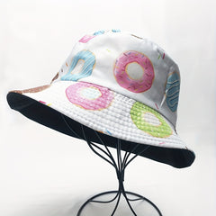 Donut Print Bucket Hat Reversible Lightweight Fisherman Cap