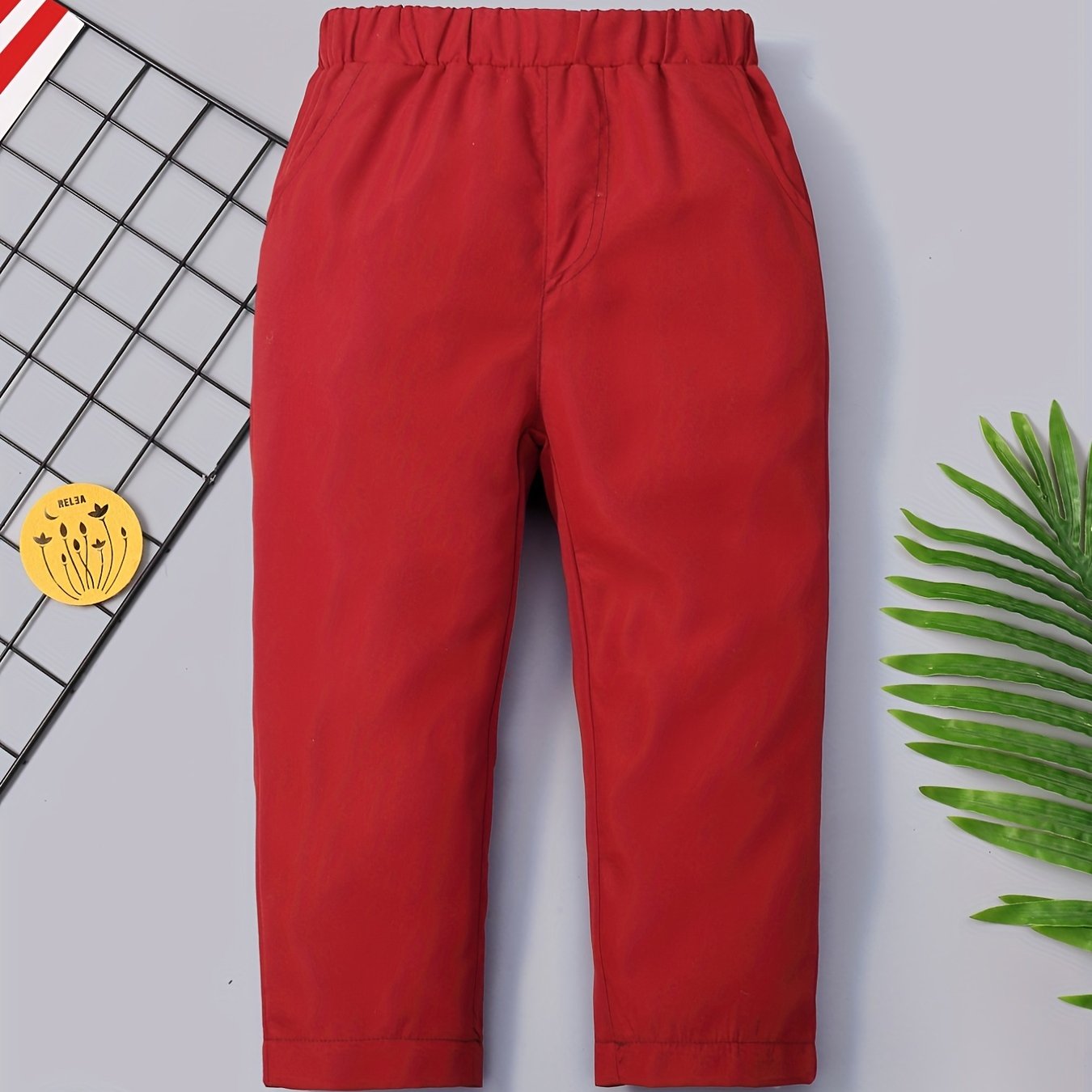 Boys Elastic Waist Long Pants Straight Leg Trousers Solid Casual Pants