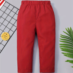 Boys Elastic Waist Long Pants Straight Leg Trousers Solid Casual Pants