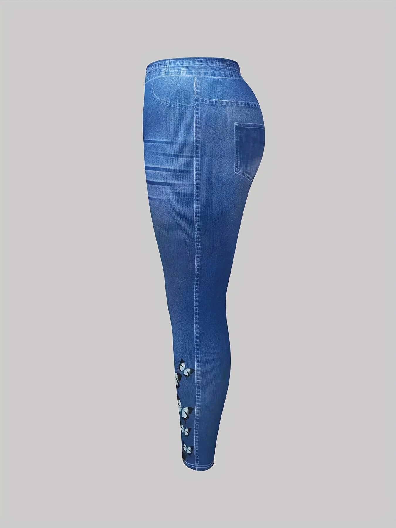 Denim & Butterfly Print Stretchy Leggings