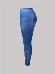 Denim & Butterfly Print Stretchy Leggings