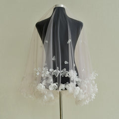 Short Pink 3D Floral Hair Veil for Brides Lace Overlay Hand Wash