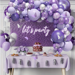 145pcs Baby Shower Decorations Purple Balloon Kit with Butterfly Sticker