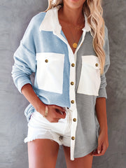 Long Sleeve Block Jacket Button Up Casual Outerwear Women's Clothing