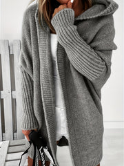 Solid Long Sleeve Hooded Cardigan