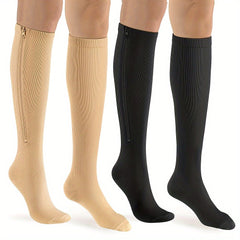 Men's Knee High Sport Socks Sweat Absorbing Nylon Blend Zipper Breathable Socks