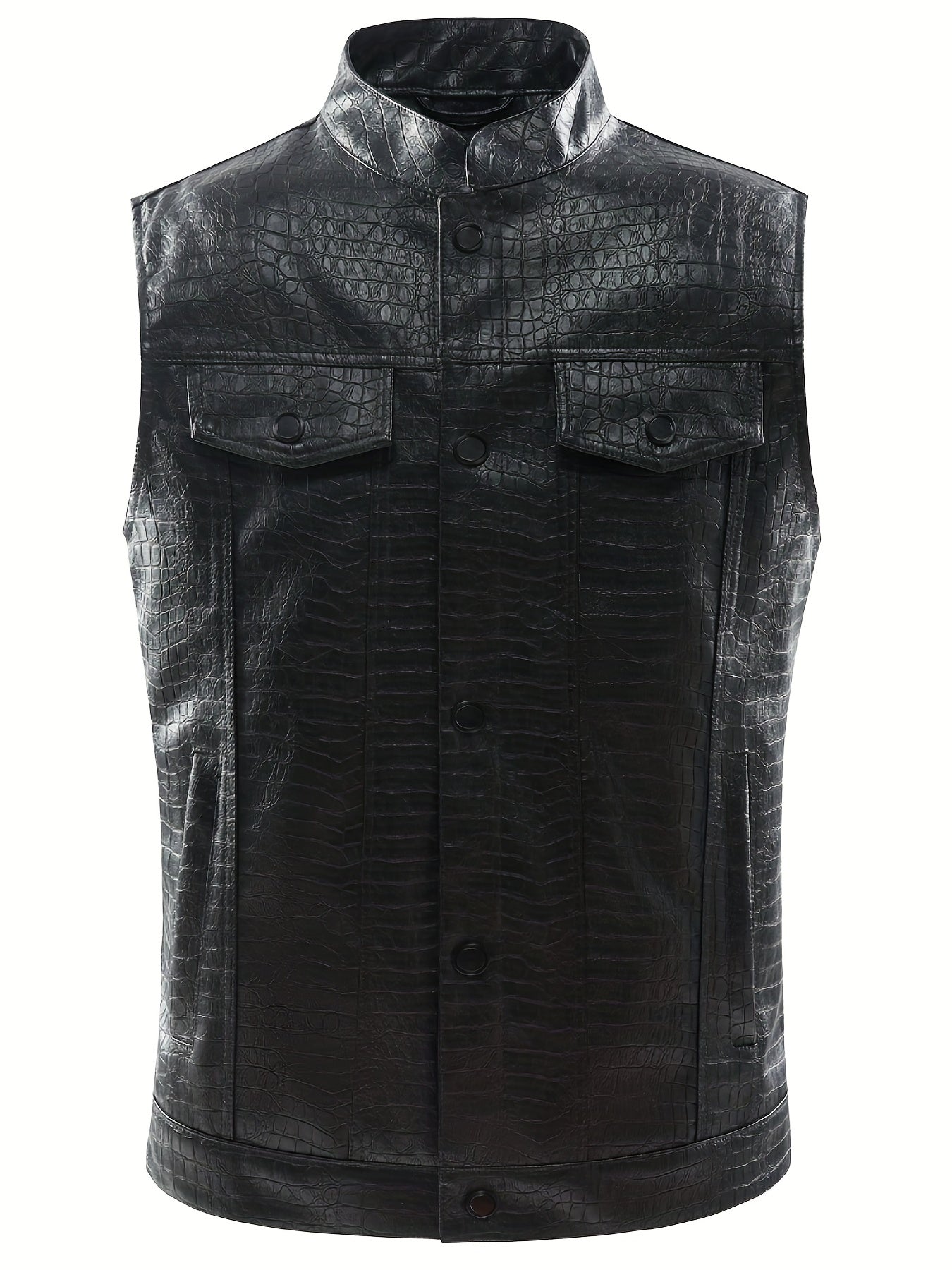 Men's Casual PU Leather Vest Button Up Lapel Sleeveless Punk Style