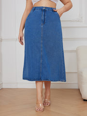 Women's Plus High Rise Maxi Denim Skirt, Button Fly, Casual Solid