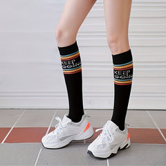 3 Pairs Letter Print Striped Socks Knee High College Style Stockings