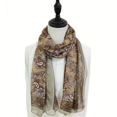 Brown Paisley Satin Scarf Vintage Silk Shawl