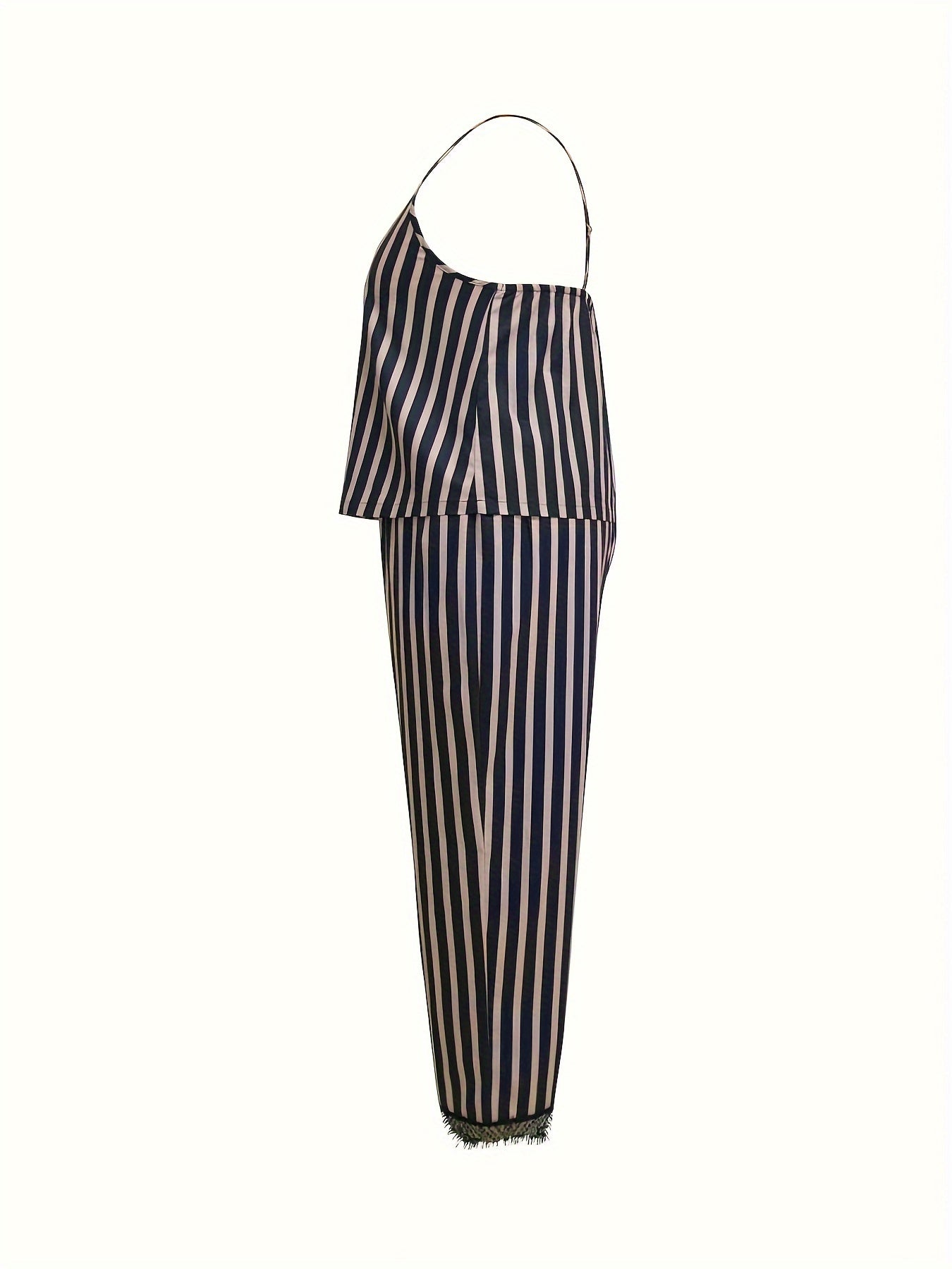 Stripe Print Cami Top & Lace Bow Pants Pajama Set