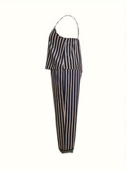 Stripe Print Cami Top & Lace Bow Pants Pajama Set
