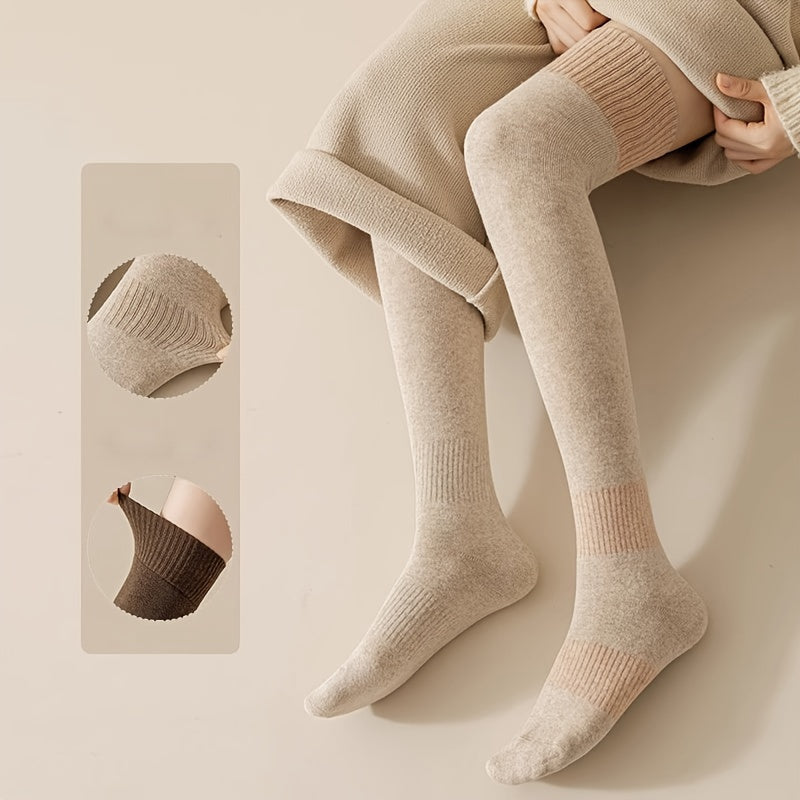 2 Pairs Solid Thigh High Socks Women's Stockings