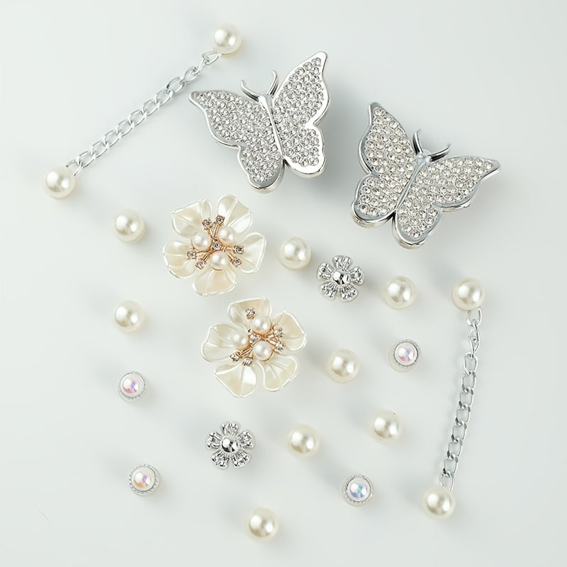 Pearl Flower Silver Butterfly Shoe Accessories Set