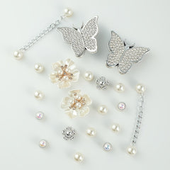 Pearl Flower Silver Butterfly Shoe Accessories Set