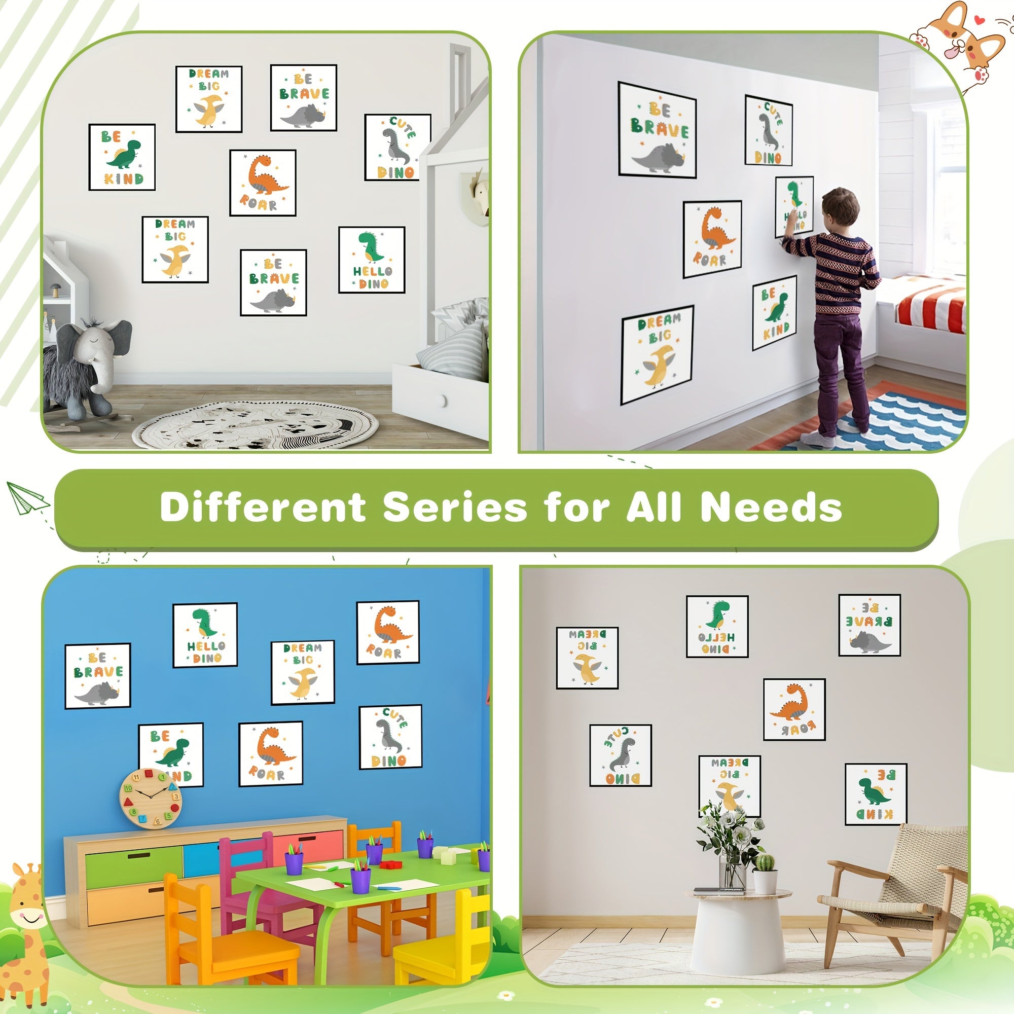 6pcs Dinosaur Wall Decal Poster Roaring Brave Friendly Bedroom Living Room Decor