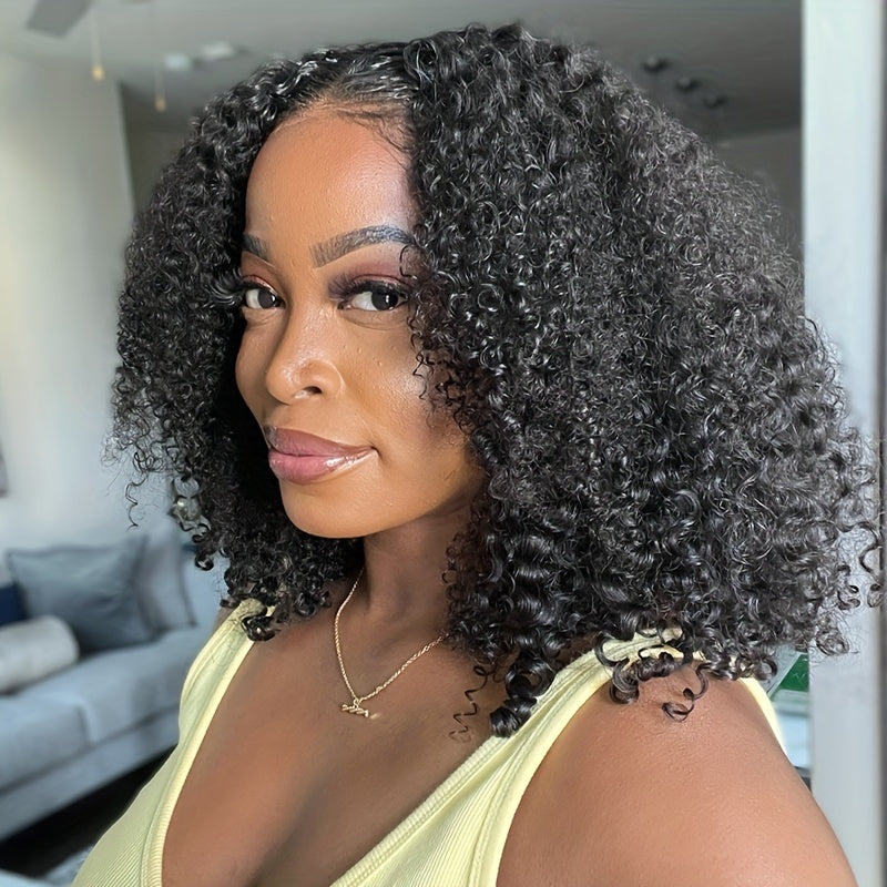 Kinky Curly Bob Wig 180 Density Human Hair Lace Front Wig