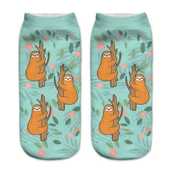Cute Sloth Print Socks for Women 5-Pack Low Cut Stockings