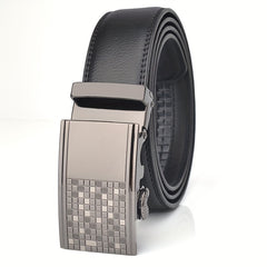 Plaid Buckle Men's Belt Cowhide Strap Male Automatic Buckle Belts