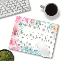 Floral Mouse Pad Calendar Textured Square Waterproof Non-Slip Base Office Laptop