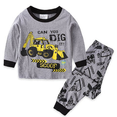 Boys Excavator Print Pajamas Set - Long Sleeve Top & Pants