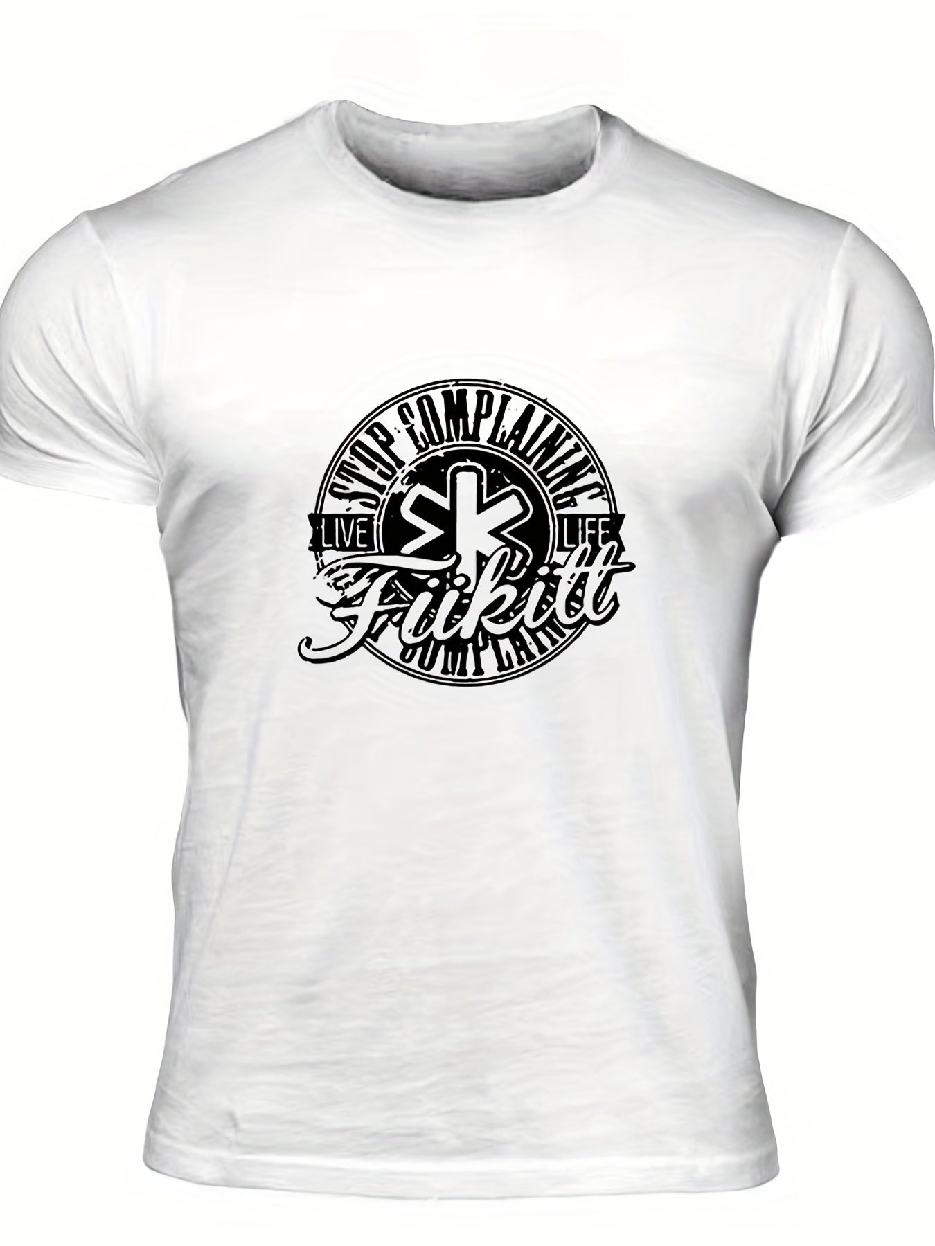 Men's Complaining Print T-shirt Stretch Crew Neck Tee
