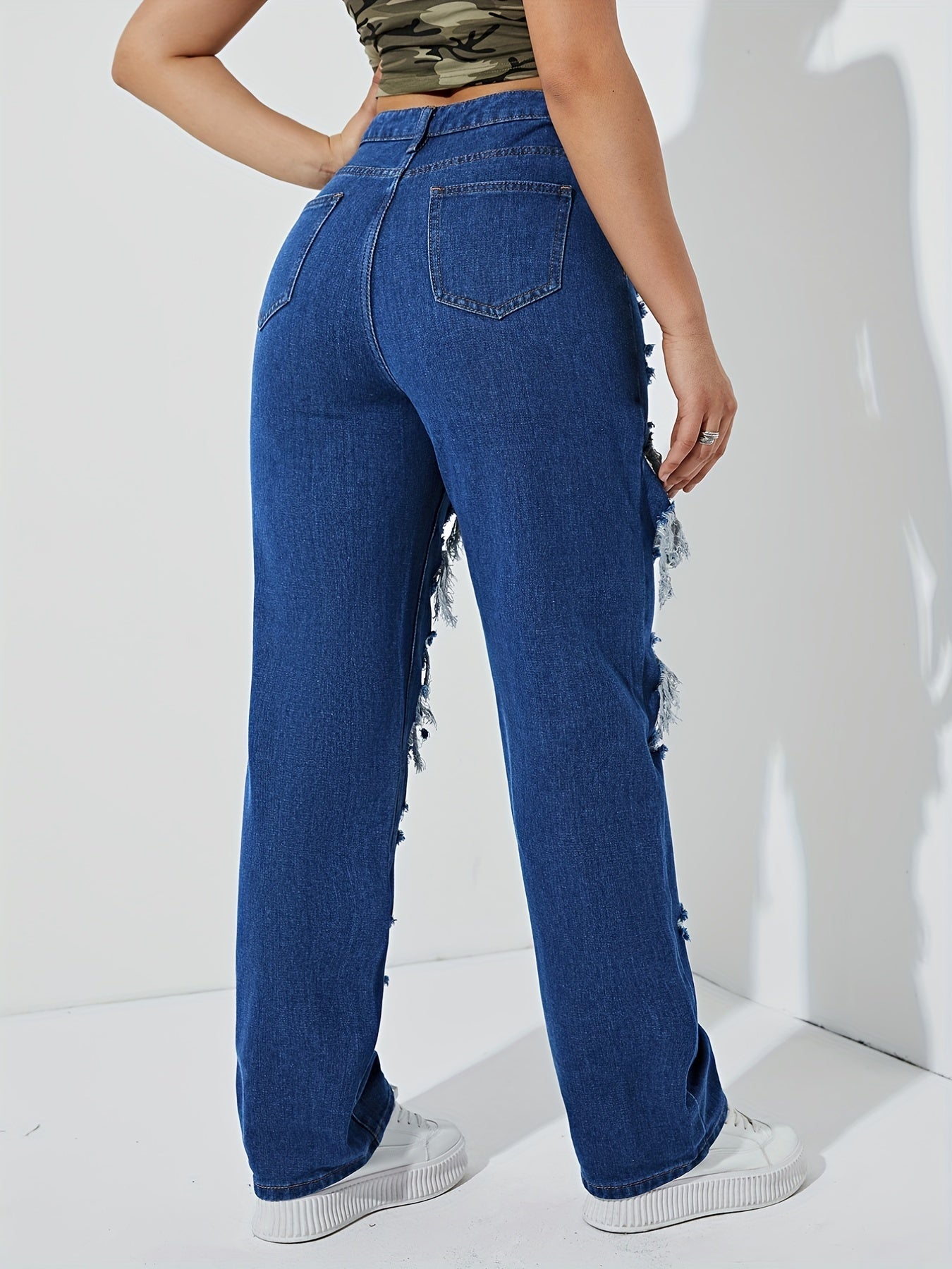 Destroyed Legs Ripped Distressed Denim Jeans Slim Fit