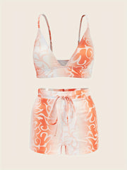 Floral Pajama Set V Neck Cami Top & Drawstring Shorts Women's Sleepwear
