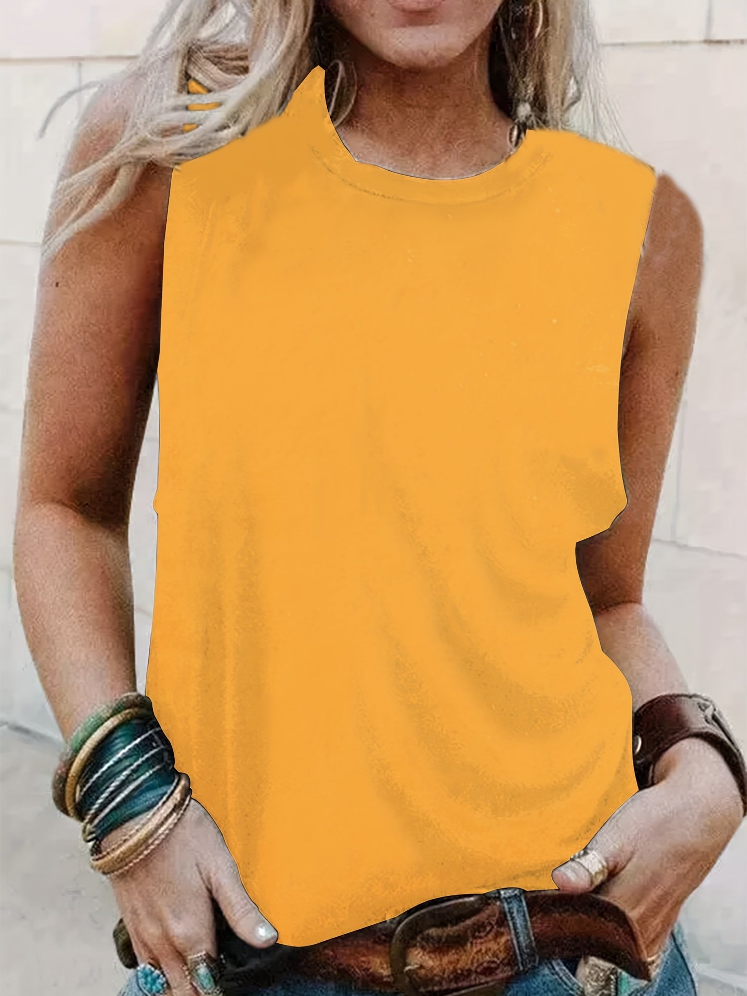 Sleeveless Crew Neck Tank Top for Women
