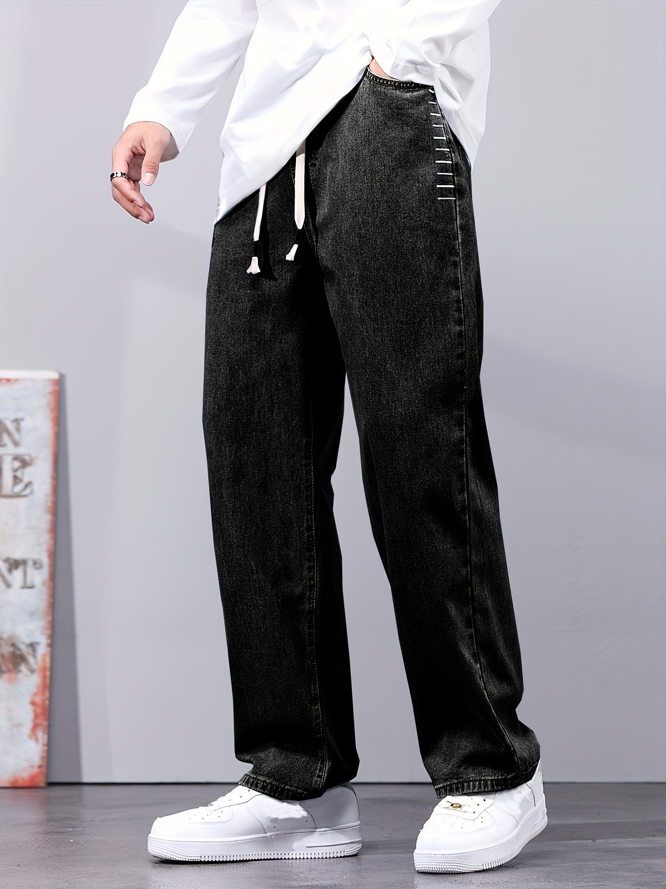 Distressed Drawstring Denim Pants for Men