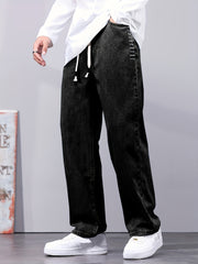 Distressed Drawstring Denim Pants for Men