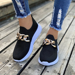 Women's Mesh Breathable Shoes with Metal Chain Lightweight Outdoor Walking Shoes