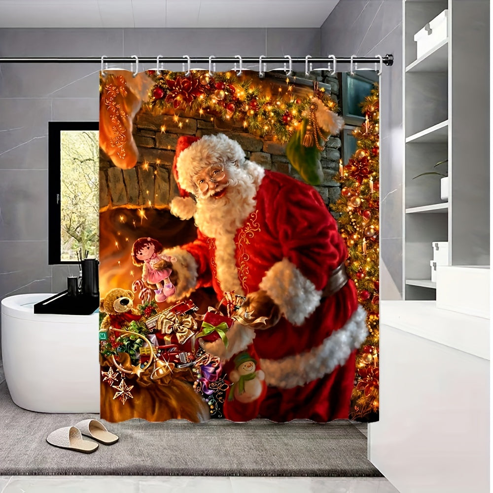Festive Santa Claus Shower Curtain - Waterproof and Machine Washable