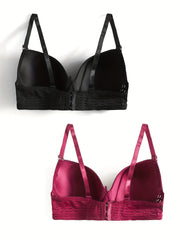 2 Pack Plus Size Bra Set Women's Plus Molded Cup Underwire Bow Bra