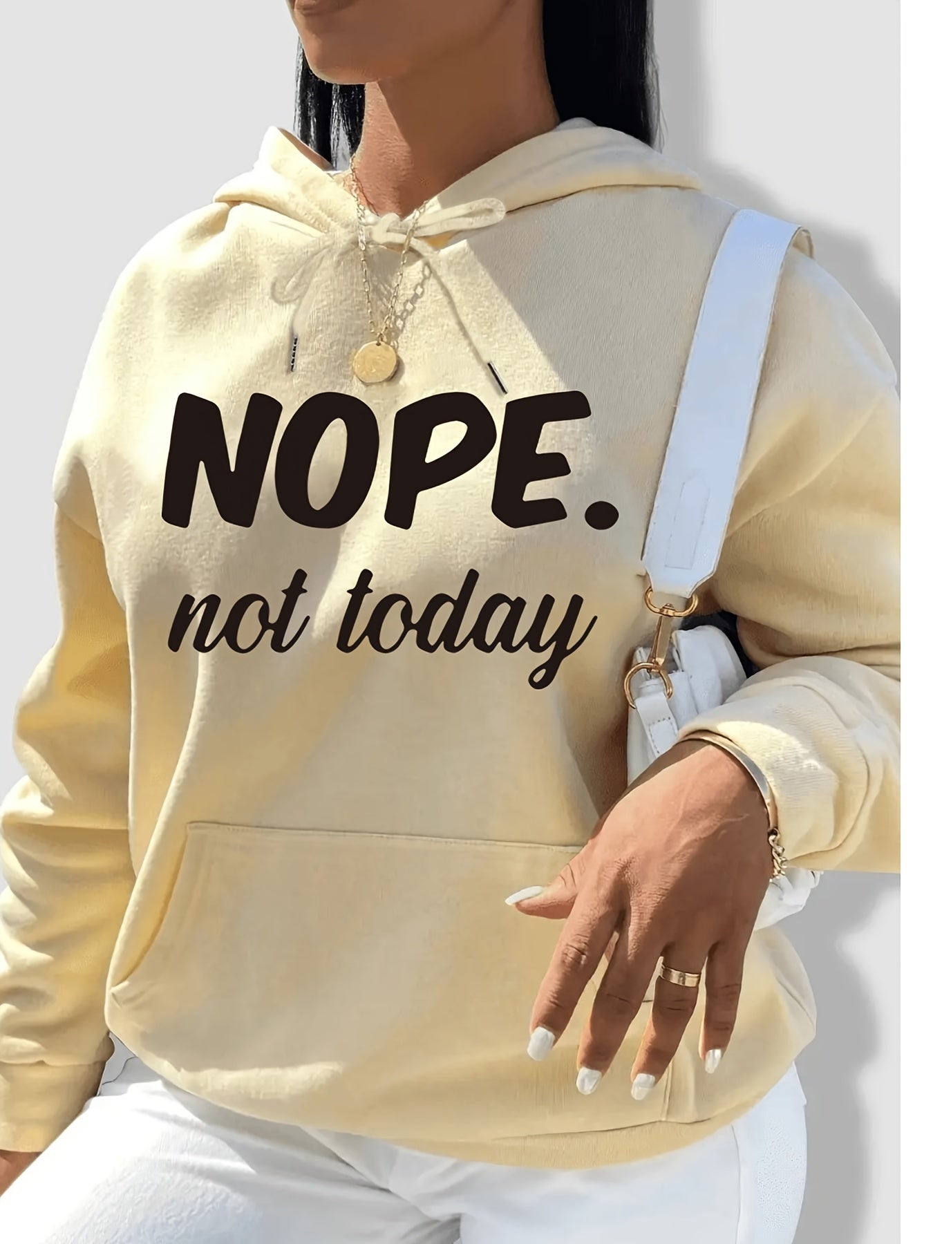 Nope Not Today Print Hoodies Long Sleeve Drawstring Casual Sweatshirt