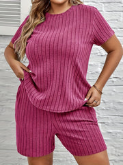 Ribbed Knit Lounge Set Short Sleeve Top & Shorts Pajama