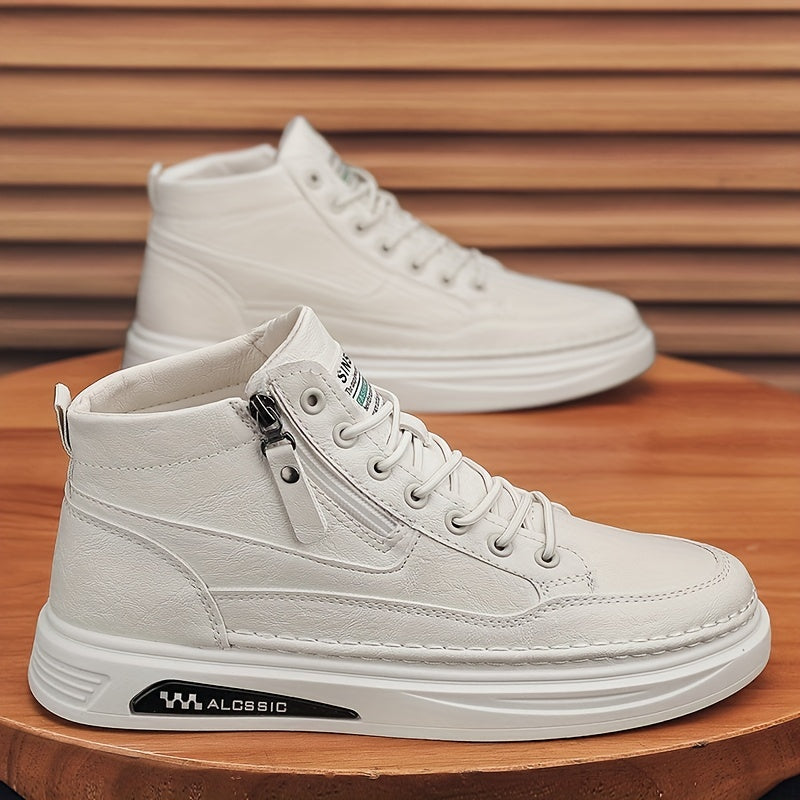 Men's Lace up PU Leather Boots Side Zip Casual Walking Shoes