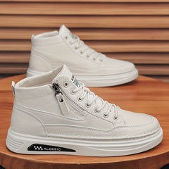 Men's Lace up PU Leather Boots Side Zip Casual Walking Shoes