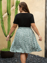 Colorblock Ditsy Floral Print Short Sleeve Dress