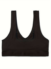 Solid Sports Bra Round Neck Yoga Running Crop Tank Top Women's Activewear