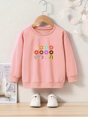 Girls Donuts Print Crew Neck Sweatshirt