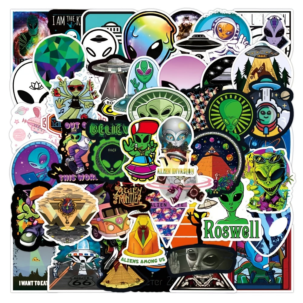50pcs Alien Waterproof Sticker Pack for Laptop Phone Luggage Guitar