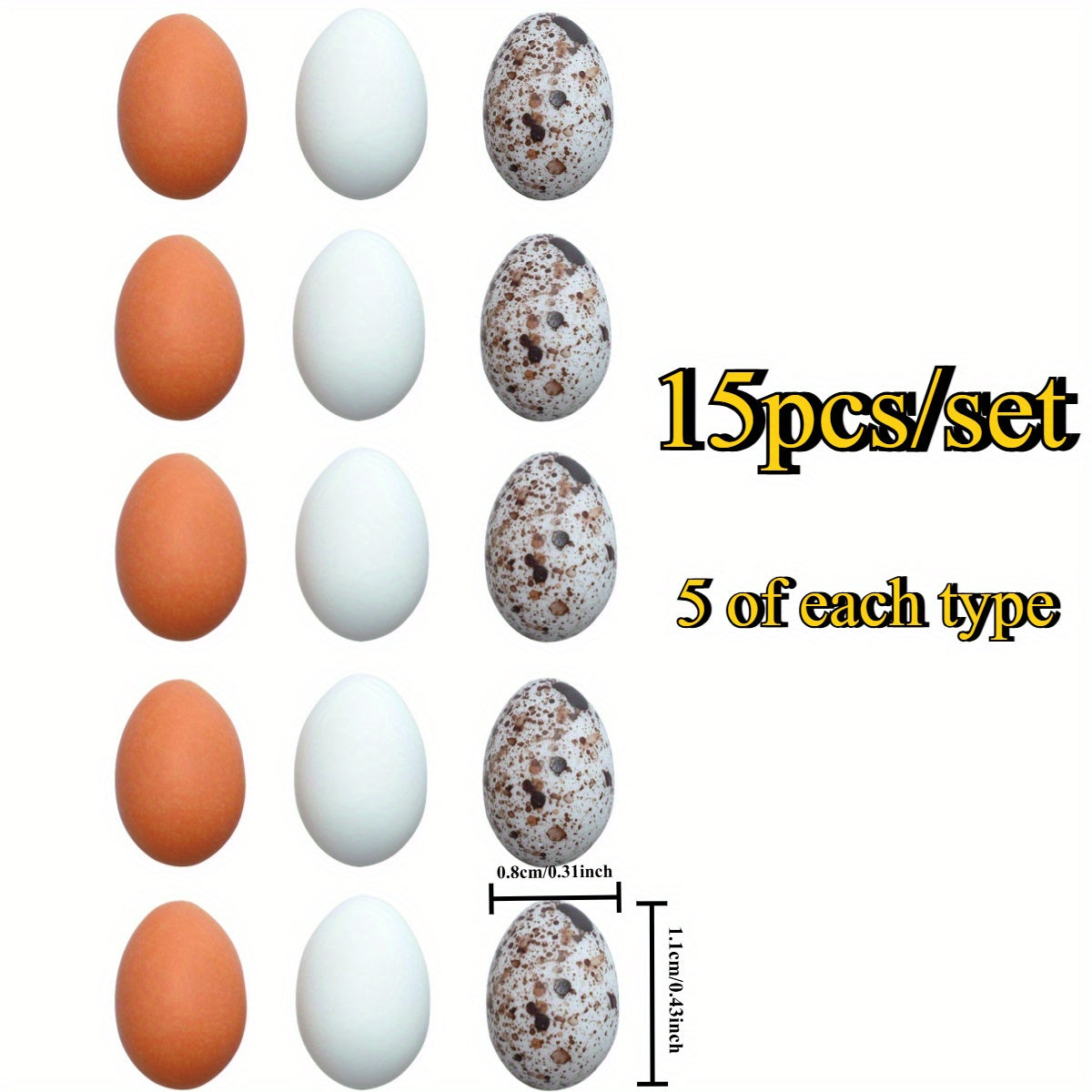 15pcs Faux Quail Eggs Beads Set Resin Artificial Eggs DIY Crafts Art Supplies